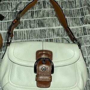 Coach White and Brown Leather Shoulder Bag